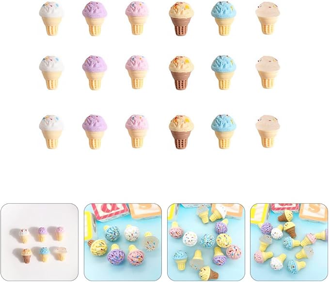 Mini Ice Cream Cone Model Dollhouse Accessory 0.83 Inch Realistic Miniature Ice Cream Prop for DIY Home Decor Photography