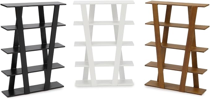 Dollhouse Shelf Furniture Bookshelf 1/12 Scale Miniature Wooden Storage Rack Four Tier Shelves Doll House Accessories and Furniture Display Stand Mini Scene Ornaments Decoration (Black)
