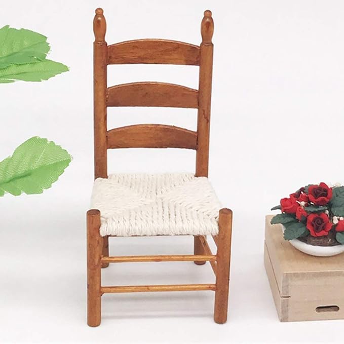 Dollhouse Chair, Miniature Wooden Vintage Chair for 1:12 Dolls DIY Dollhouse Accessories(Red Brown)
