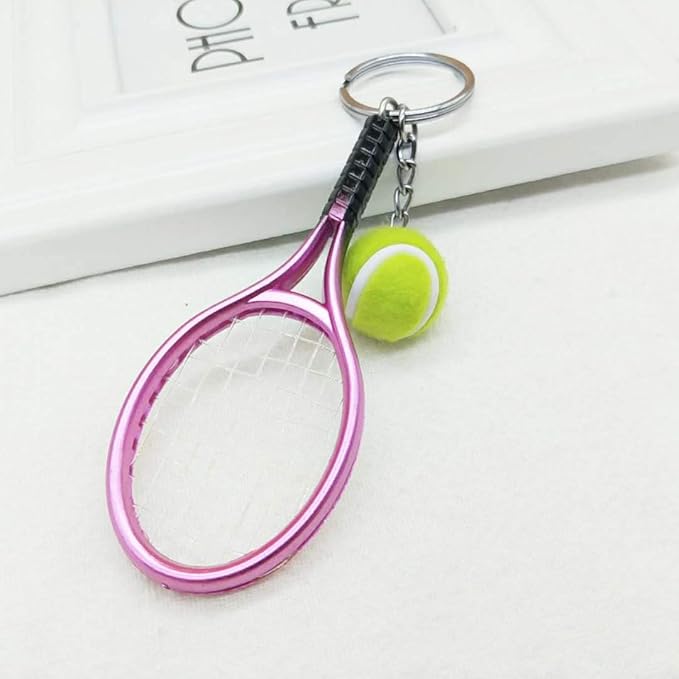 JINZHOUFZ Color Mini Tennis Racket with Ball Keychain Key Ring