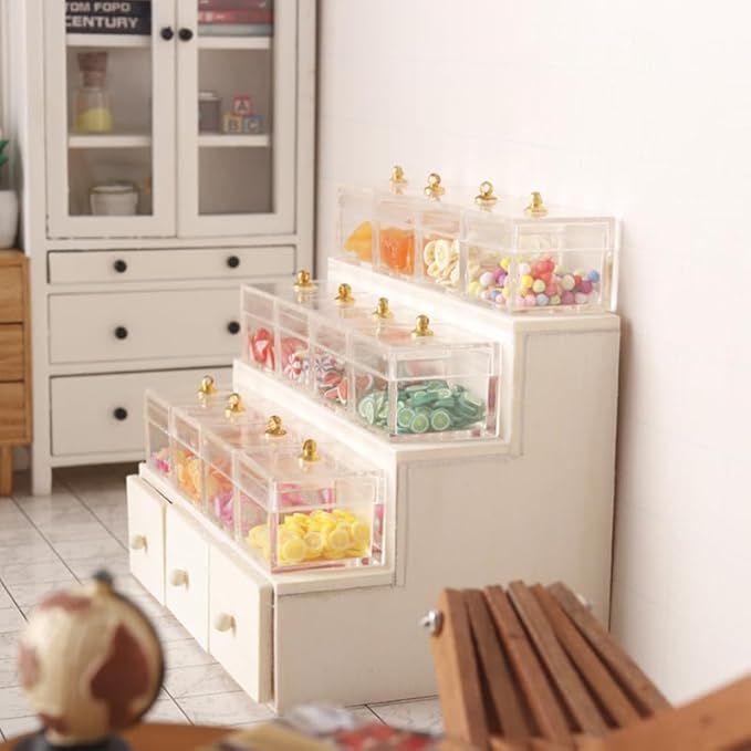 Dollhouse Candy Display Box Miniature Wooden Drawer Shelf Model Mini Cabinet Fruit Display Rack Furniture Accessories 1: 12 Doll House Decor