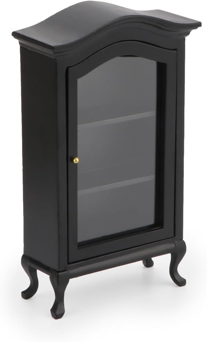 Dollhouse Furniture Display Shelf 1:12 Scale Miniature Bookshelf Cabinet Decoration Classic Wooden Mini Storage for Mini Artificial House Accessories (Black)