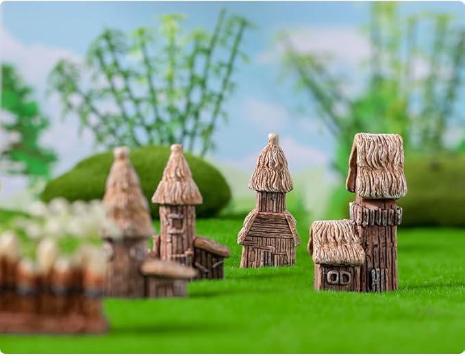 4 Pieces Miniature Tree House Set - Vintage Fairy Garden Decor, DIY House Ornaments for Micro Landscape, Home Decoration, Accessories for Fairy Garden Supplies, Outdoor & Desktop Decor