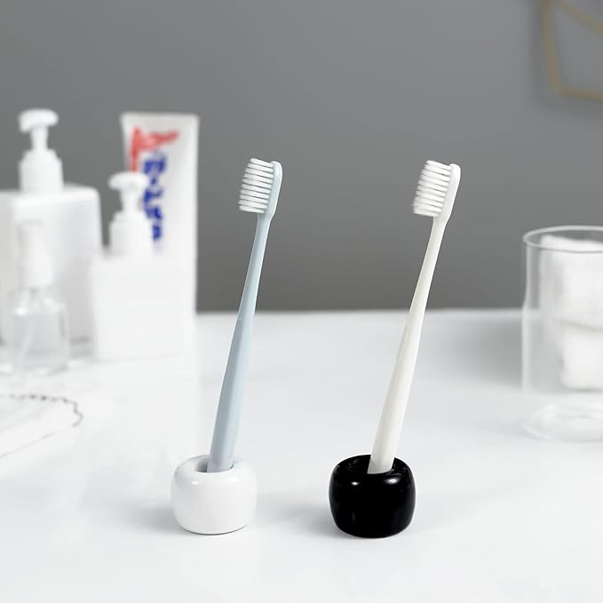 HalfofLife Mini Ceramics Toothbrush Holder Stand for Bathroom Vanity Countertop, Handmade Couple Toothbrush Head Holder, Shaver Holder and Office Pen Holder, Black&White, Pack of 2