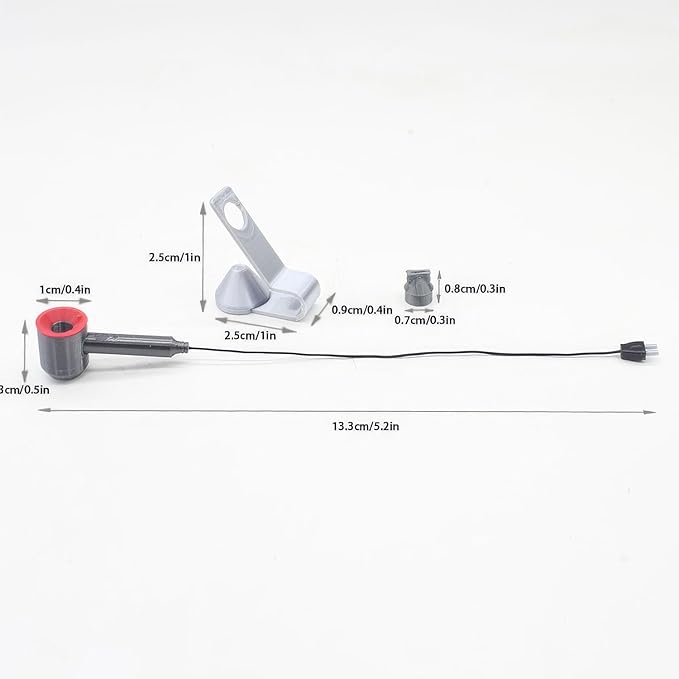 1:12 Scale Miniature Hair Dryer Set w/Stand, Nozzle: Realistic Model for Dollhouse Bathroom, Bedroom Vanity, Hair Salon, Adult Collector (Red)