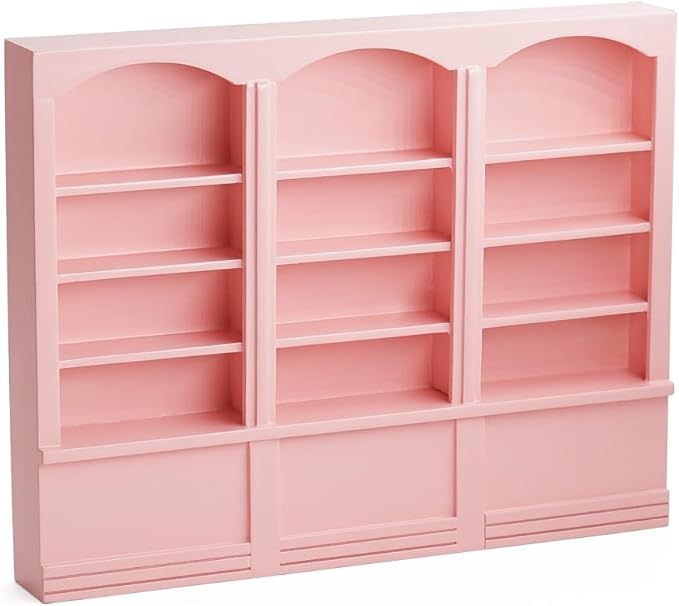 Odoria Dollhouse Bookcase Shelf Miniature: 1/12 Scale Bookshelf for Books Library School Office Modern - Mini Wall Display Cabinet Storage Shelving - Tiny Wood Furniture Cute Pink