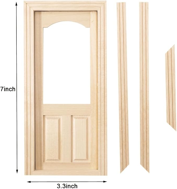 Dollhouse Doors, Wooden Miniature Dollhouse Furniture Door Frame for Dolls Houses Decoration-1: 12 Scale