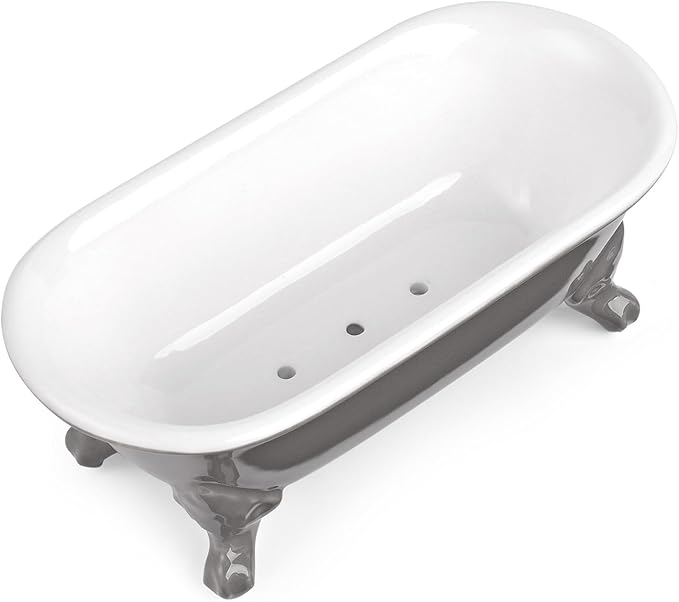 NEWHENGS 6.5" Ceramic Mini Decorative Clawfoot Bathtub Bar Soap Dish, Kitchen Sponge Holder and Shower Tray for Bathroom, 1 Pack(Stone Gray)