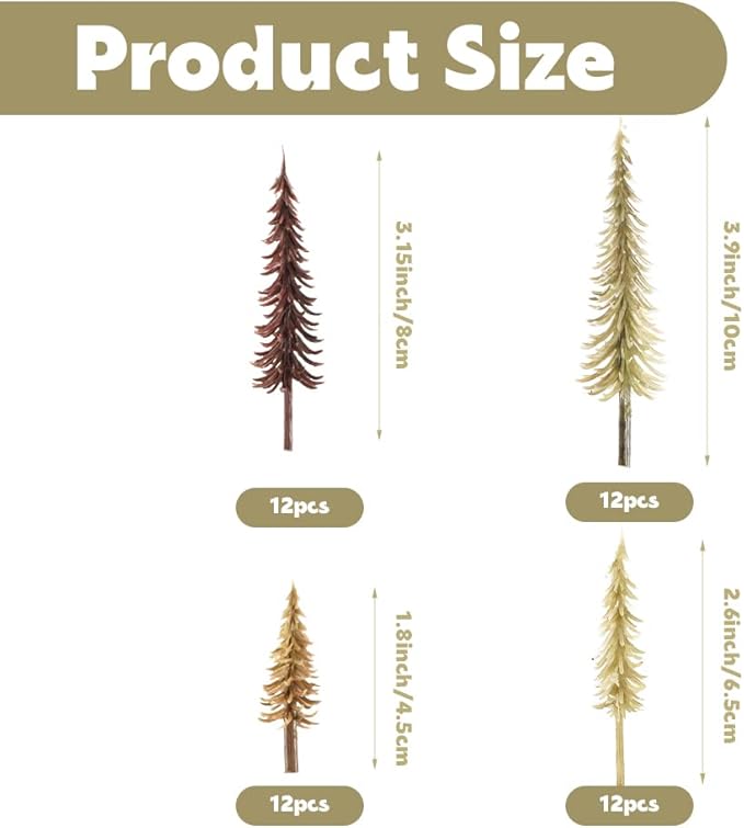 LUEYAO Mini Model Miniature Trees Mixed Train Scenery Architecture Fake Trees for DIY Crafts Building Model Scenery Landscape Brown 1.8-3.9 inch 48 PCS