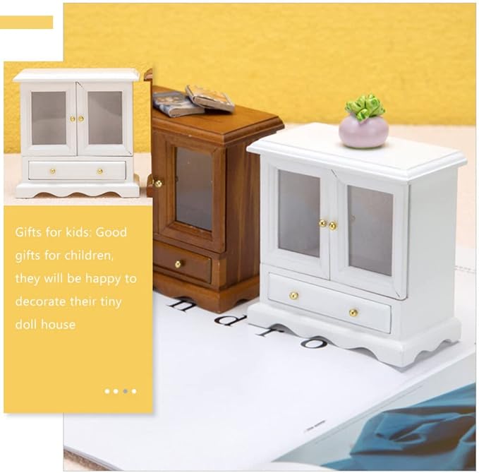 SAFIGLE Wooden Miniature Cupboard Bookshelf for Dollhouse - 1:12 Scale Rustic Furniture, Dollhouse Accessory and Organizer