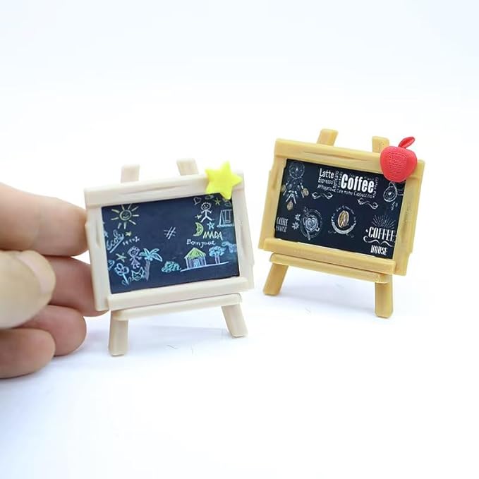 Miniature Chalkboard Set for Dollhouse – Decorative Blackboard with Star & Apple Design, DIY Writable, Holiday & Café Theme