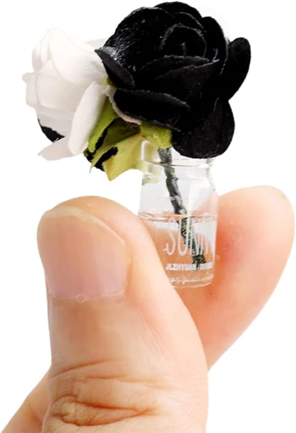1:12 Scale Hand-Painted Miniature Glass Vase for Dollhouse Accessories, Tiny Flower Bottle for Miniature Displays, Fairy Gardens and Model Landscapes(Black White)