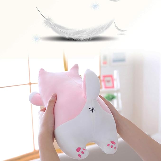 Shiba Inu Dog Plush Pillow, Cute Soft Corgi Stuffed Animals Doll Toys Gifts for Valentine, Christmas, Birthday, Bed, Sofa Chair (Pink Smiling Eye, 13.5in)