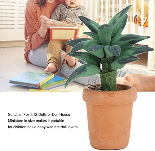 1/12 Scale Dollhouse Plants, Miniature Green Leaves Potted Decor for Dollhouse Living Room Bedroom, Resin Houseplant Accessories for Doll Lovers