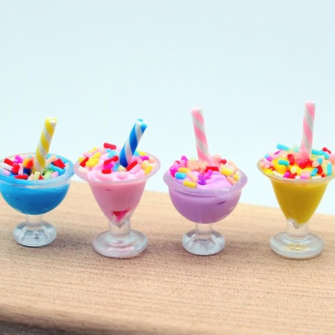 12Pcs Mini Ice Cream Cup Model Realistic Resin Miniature Dessert Decoration for Dollhouse Playhouse Lifelike Simulation Ice Cream Figurines for Creative Play