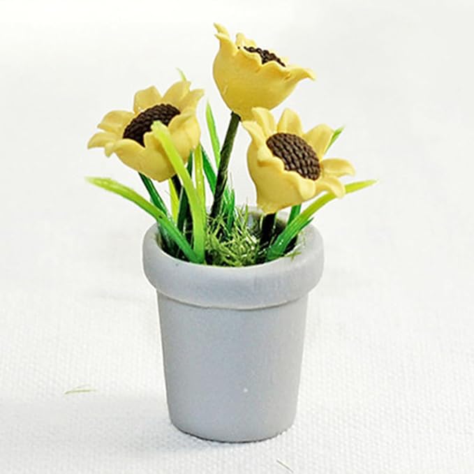 LUOZZY 4 Pcs 1 12 Scale Dollhouse Miniature Potted Plants Mini Bonsai Sunflower Model for Mini Dollhouse Decorations