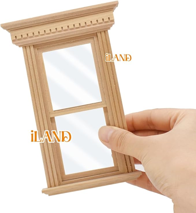 iLAND Dollhouse Window, 1/12 Scale Accessories, Wooden Dollhouse Accessories, Dollhouse Building Supplies in Neoclassical Style
