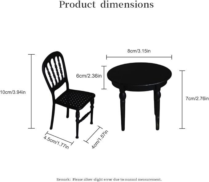 Fancy Vintage Dollhouse Furniture Dining Table Set, 1/12 Scale Miniature Table and 2 Chair of Dining Room Modern 3PCS Iron Dollhouse Furniture Christmas/Birthday Gift