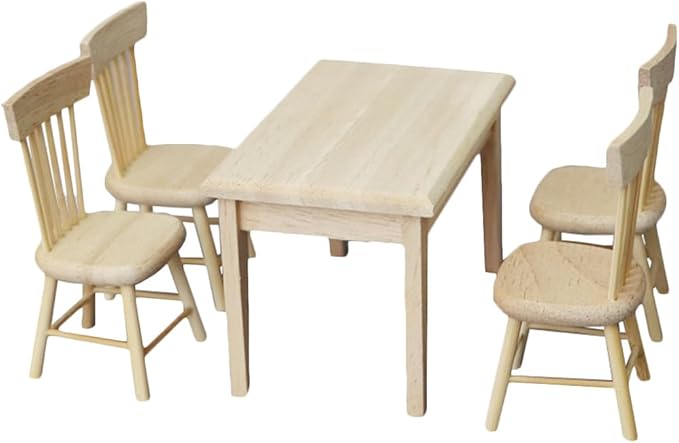 1 Set Doll Furniture Miniature Furniture Decorative 1/12 Scale Miniature Table Chair Set for Dollhouse Decoration Accessories (As Shown a)