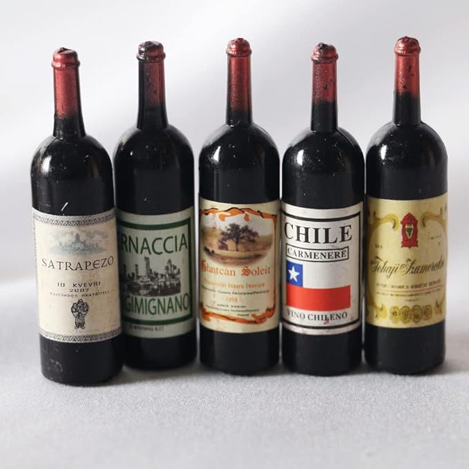 SXFSE Dollhouse Decoration Accessories, 1:12 Dollhouse Ornament 5 Pcs Mini Red Wine Bottle (Random Pattern)