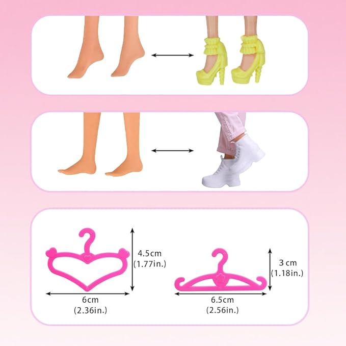 35 Pcs Doll Accessory Set for 11.5 Inch Fashion Dolls: 5 Generic Crowns, 5 Necklaces, 10 Hangers, 5 Pairs Shoes, 5 Bags, 2 Pairs Glasses, 2 Bracelets, 1 Pair Doll Earphones