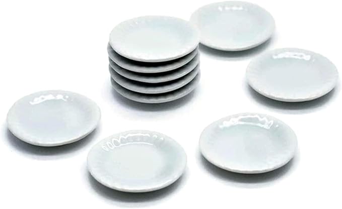 10 White Gray Cearmic Plate Dish Bowl Size 2.7cm Dollhouse Miniatures Food Kitchen Docoration