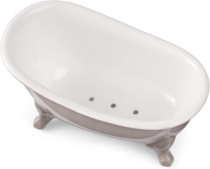 NEWHENGS 6.1" Vintage Ceramic Mini Decorative Clawfoot Bathtub Bar Soap Dish, Kitchen Sponge Holder and Shower Tray for Bathroom, 1 Pack (Taupe)