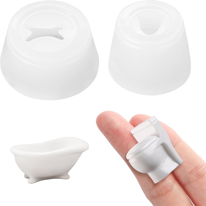 2Pcs Mini Bathtub Toilet Shape Resin Silicone Molds 3D Tiny Lavatory Epoxy Casting Molds for DIY Micro Resin Dollhouse House Kitchen Miniatures Landscape Decor