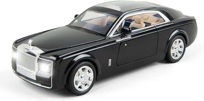 EROCK 1/24 Rolls-Royce Sweptail Toy Car Alloy Diecast Collectible Model Car for Kids Gift, Pull Back Toy Car with Sound and Light, Classic Double Door, Car Logo Can be Folded, Sweptail Black