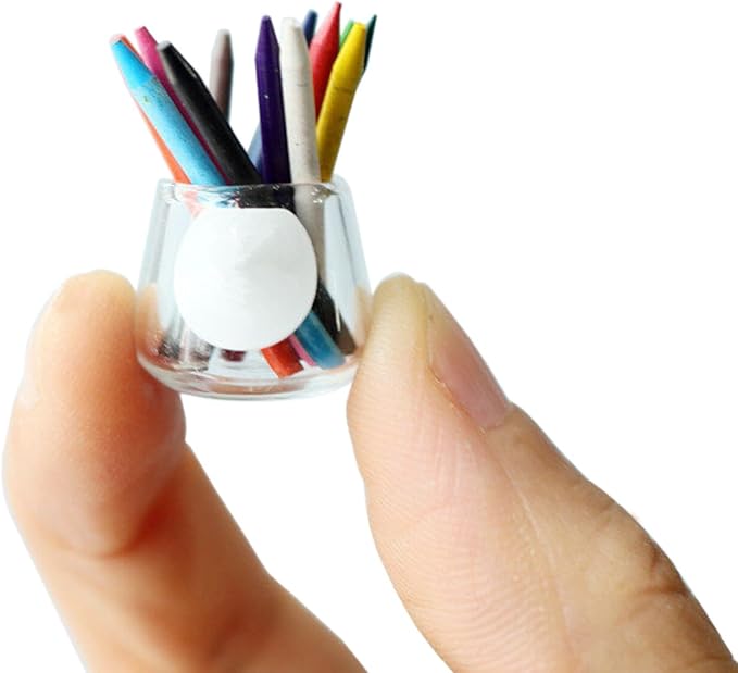 Miniature Dollhouse Colored Crayon Pencil Set with Glass, 1:12 Scale, 13 Count (Pack of 1), Multi-colored, Ideal for Dollhouse Decor, Dioramas, or Desk Decoration
