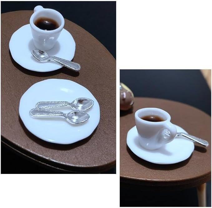 1:12 Scale Miniature Coffee Cup with Spoon – Dollhouse Scene Accessory for DIY Summer Table Setting, Desktop Display, Realistic Resin Mug Prop for Relaxation-Themed Mini Décor