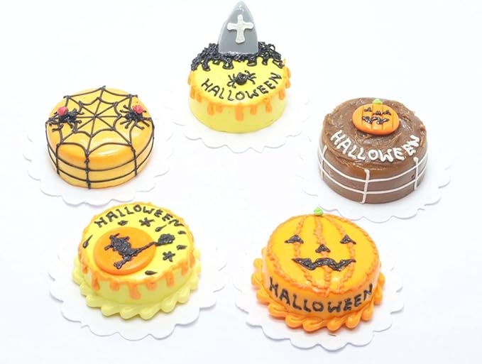 ThaiHonest Mixed 5 Assorted Halloween Cake Dollhouse Miniature Food,Tiny Food