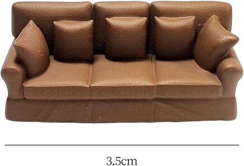 1: 64 Furniture Miniature Resin Sofa Model Accessories for Playhouse, Studio Scene, Tabletop Decoration Multifunctional DIY Figurine Handmade, Brown