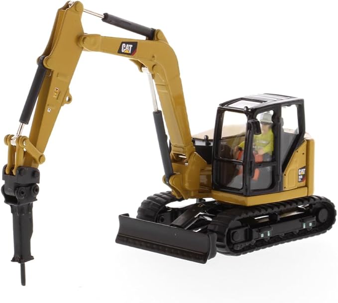 Diecast Masters CAT Caterpillar 308 CR Next Generation Mini Hydraulic Excavator with Work Tools and Operator High Line Series 1/50 Model 85596