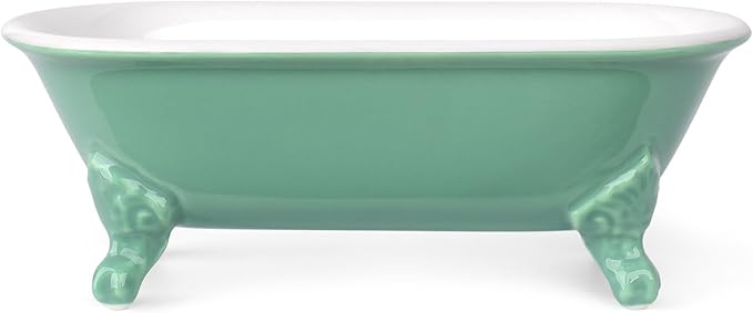 NEWHENGS 6.5" Ceramic Mini Decorative Clawfoot Bathtub Bar Soap Dish, Kitchen Sponge Holder and Shower Tray for Bathroom, 1 Pack(Mermaid)