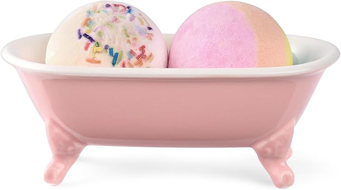 NEWHENGS 6.5" Ceramic Mini Decorative Clawfoot Bathtub Bar Soap Dish, Kitchen Sponge Holder and Shower Tray for Bathroom, 1 Pack(Rose)