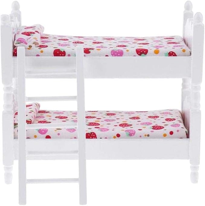 Z MAYABBO Wooden Dollhouse Furniture of Baby bunk Bed with Ladder for Miniature Dollhouse Accessories - 1/12 Scale