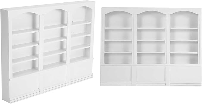 1:12 Scale Dollhouse Bookshelf (White), Miniature Wooden Bookcase Display Cabinet for Dollhouse Furniture, Collector's Decoration Accessory