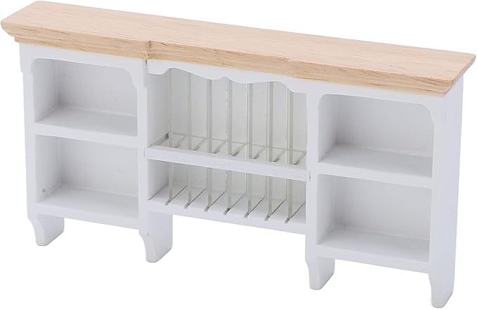 1/12 Miniatura Storage Cabinet Wall Mounted Hand Painted Dollhouse Cupboard Crafted Mini Shelf(White)
