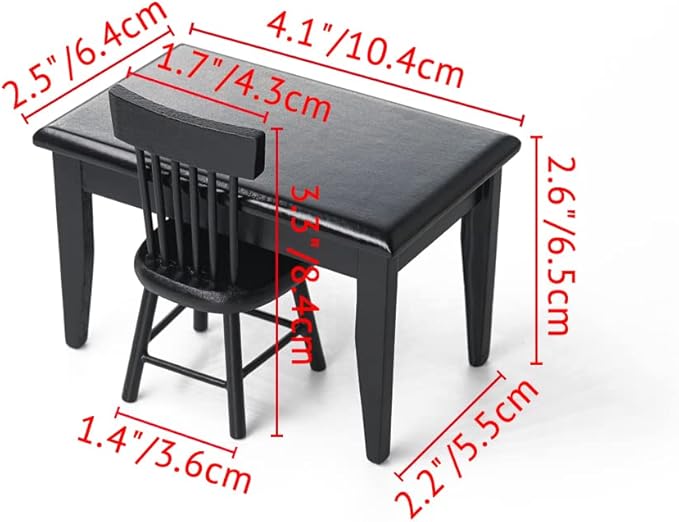Odoria 1/12 Miniature Dining Table and Chairs Dollhouse Kitchen Furniture Accessories, Black