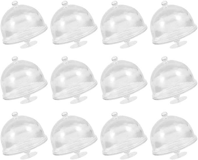 12pcs Mini Cake Stand with Dome Lid Dessert Display Plates for Dollhouse Tiny Cake Domes for Miniature Food Decoration