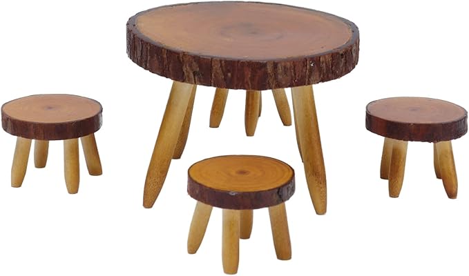 1:12 Scale Dollhouse Dining Table Set, Wooden Round Table & 4 Chairs Miniature Furniture for Dollhouse, Adult Collector Display
