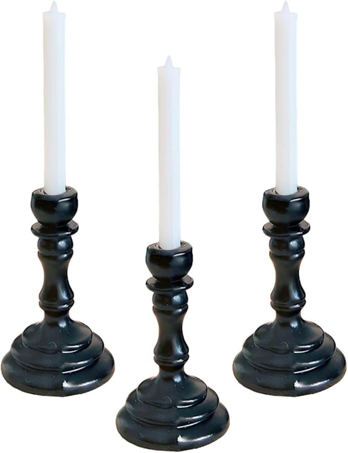 3-Piece Dollhouse Miniature Candle Holder Set, Vintage Style Simulation Candlesticks, 1/12 Scale Candles for Doll House Desk Ornament & Fairy Garden Decor (Black)