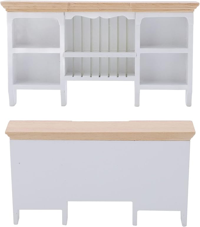 1/12 Miniatura Storage Cabinet Wall Mounted Hand Painted Dollhouse Cupboard Crafted Mini Shelf(White)
