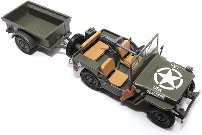1:43 Scale Willys Jeep 1/4-Ton Utility Truck with Trailer - Militaria Diecast by Motorcity Classics