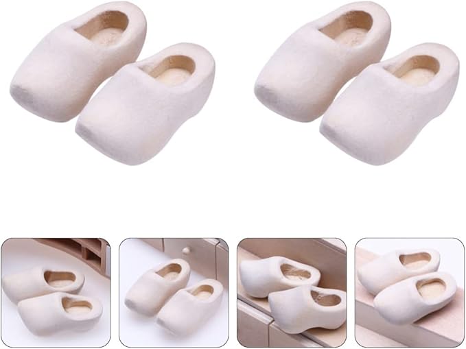 COHEALI Miniature Wooden Shoes - 4pcs Blank Mini House Decor Doll Shoes for Mini House Decor