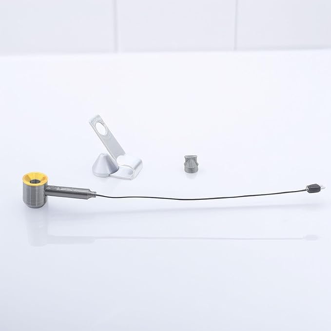 1:12 Scale Miniature Hair Dryer Set w/Stand, Nozzle: Realistic Model for Dollhouse Bathroom, Bedroom Vanity, Hair Salon, Adult Collector (Yellow)
