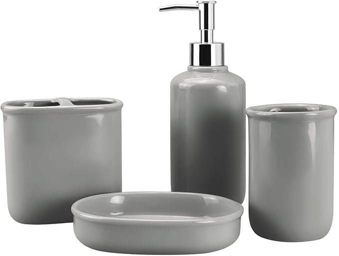 Gray Ceramic Bathroom Accessory Set, Bathroom Accessories Set Includes Soap Dispenser, Toothbrush Holder, Tumbler, Soap Dish, Complete Bathroom Ensemble Sets for Bath Decor, Ideas Home Gift
