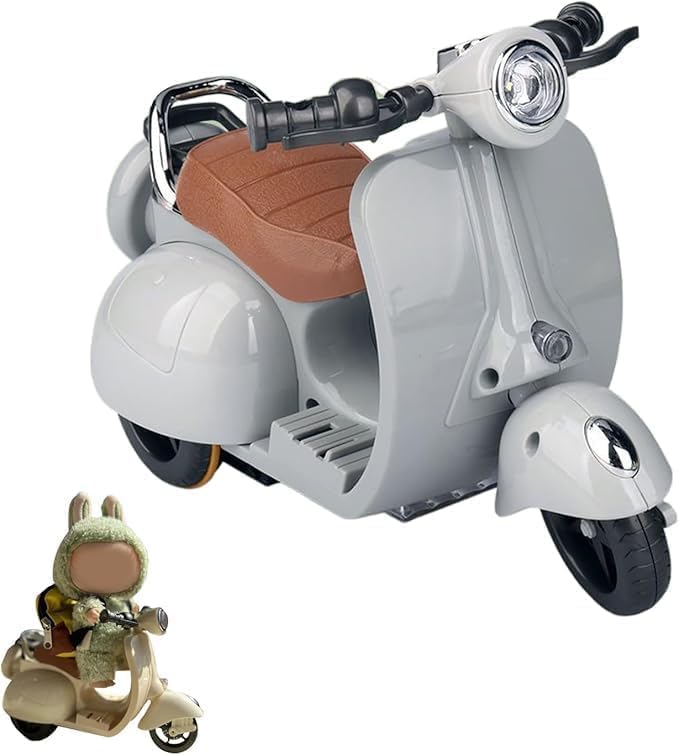 Scooter Toy for Labubu Toy with Light and Music, 360° Rotate Mini Motorcycle for Labubu, Cute Have a Seat for Labubu Accessories, Interactive Toys Desktop Decor for Doll, Battery Not Included (Gray)