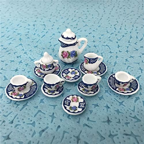 Dollhouse Decoration Accessories, 1:12 Dollhouse Miniature 15 Pcs Porcelain Tea Sets Mini Food Toy Model (F)